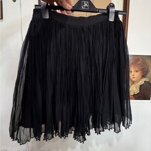 Adam Lippes Black Pleated Chiffon Skater Skirt